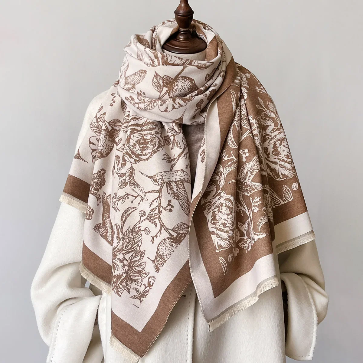 Женский Шарф Из Искусственного Кашемира С Цветочным Принтом Зима 2024 Модный