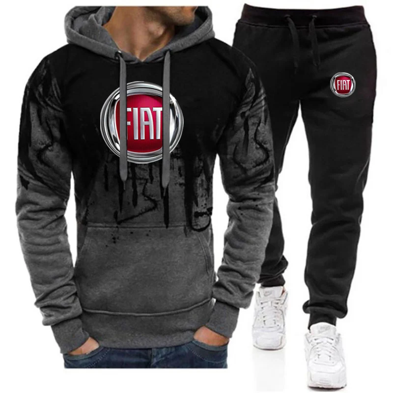 

2023 Men's New Spring Autumn Fashion Hoodies Sweatpants Comfortable Fiat Printed Cotton Trousers Sports Gradient Suits Clothes