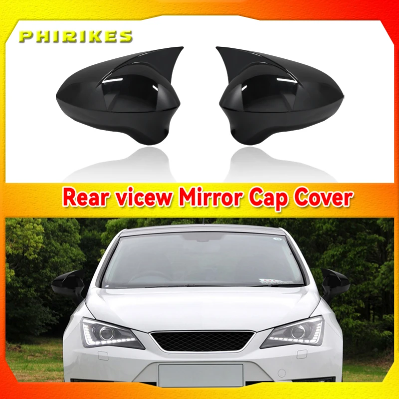 

For Seat Leon MK2 2009-2012 2 Pieces High Quality ABS Plastic Bat Style Mirror Covers Caps RearView Case Cover Piano Black