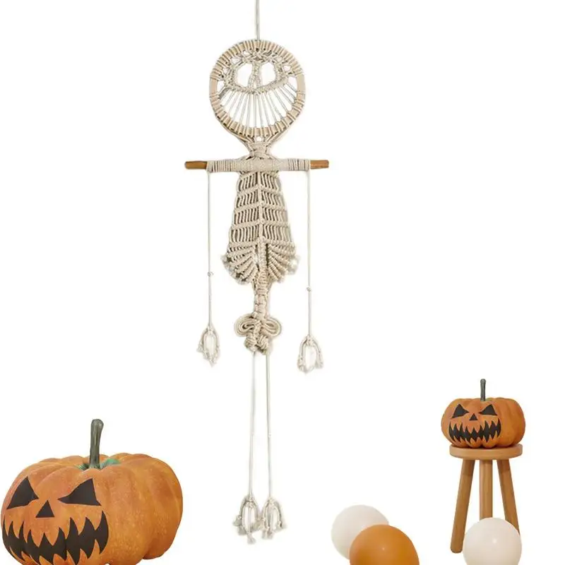 

Скелет украшение на Хэллоуин голодный череп тканый настенный гобелен с кисточкой Скелет на Хэллоуин ручной работы Летающий реквизит для кухни гостиной