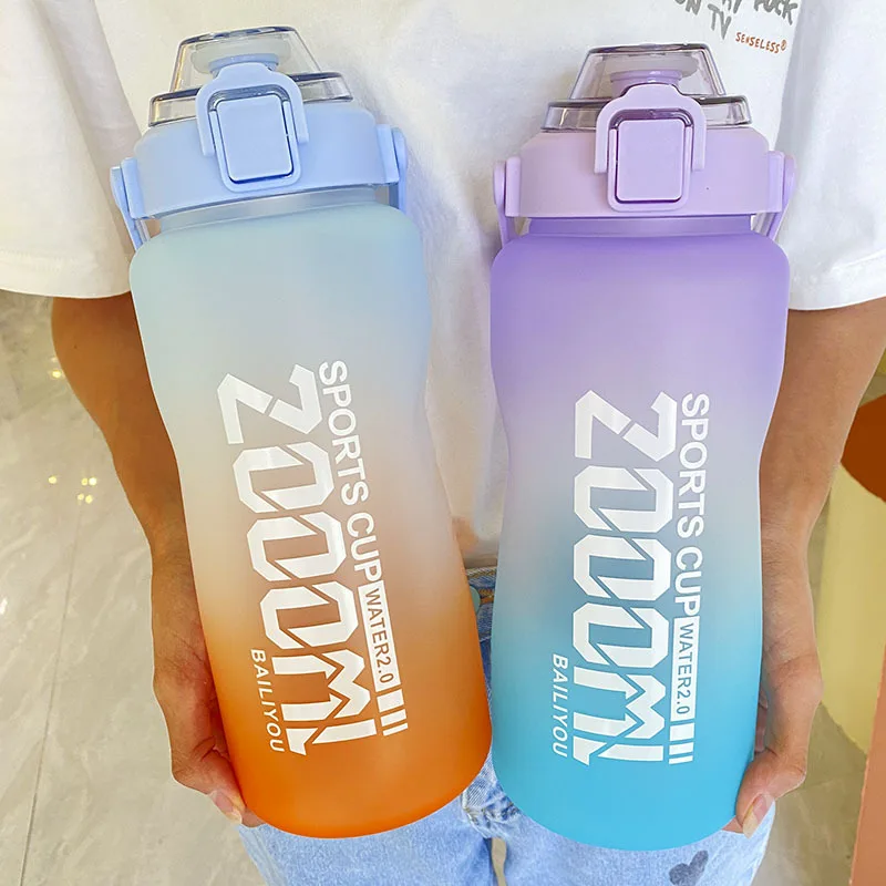 

2L Kawaii Jumbo Water Bottle with Straw Time Marker Plastic Cute Water Jug Juice Tea Portable Gym Drink Bottle Bpa Free Hot Sale