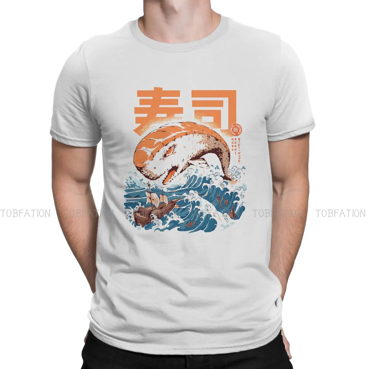 

Kanagawa Moby Sushi T Shirt Punk Men's Tees Summer Cotton Clothing Harajuku Crewneck TShirt