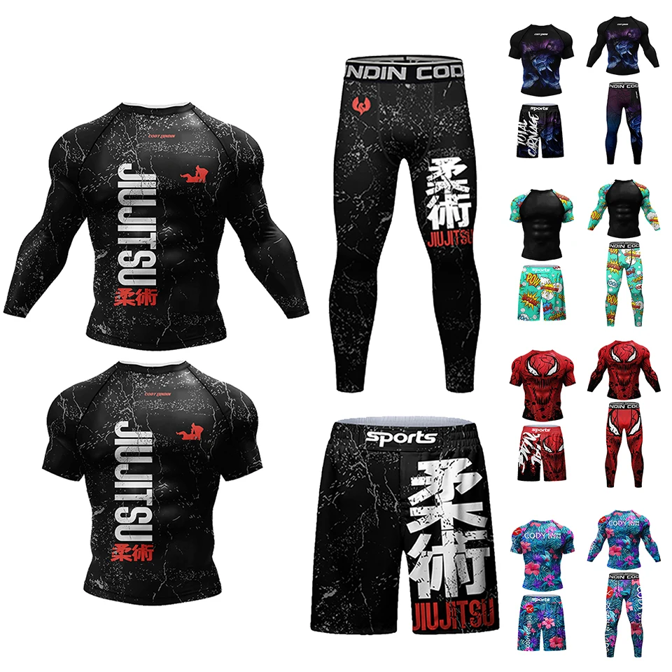 Kimono de Boxeo para hombre, Conjunto de camiseta y pantalones deportivos lisos, Jiu Jitsu Mma, Bjj Rashguard, ropa de gimnasio, ropa deportiva, novedad