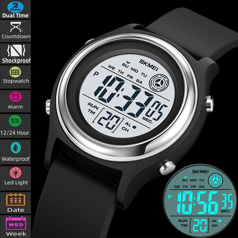 Skmei модные женские цифровые часы светодиодный водонепроницаемый секундомер