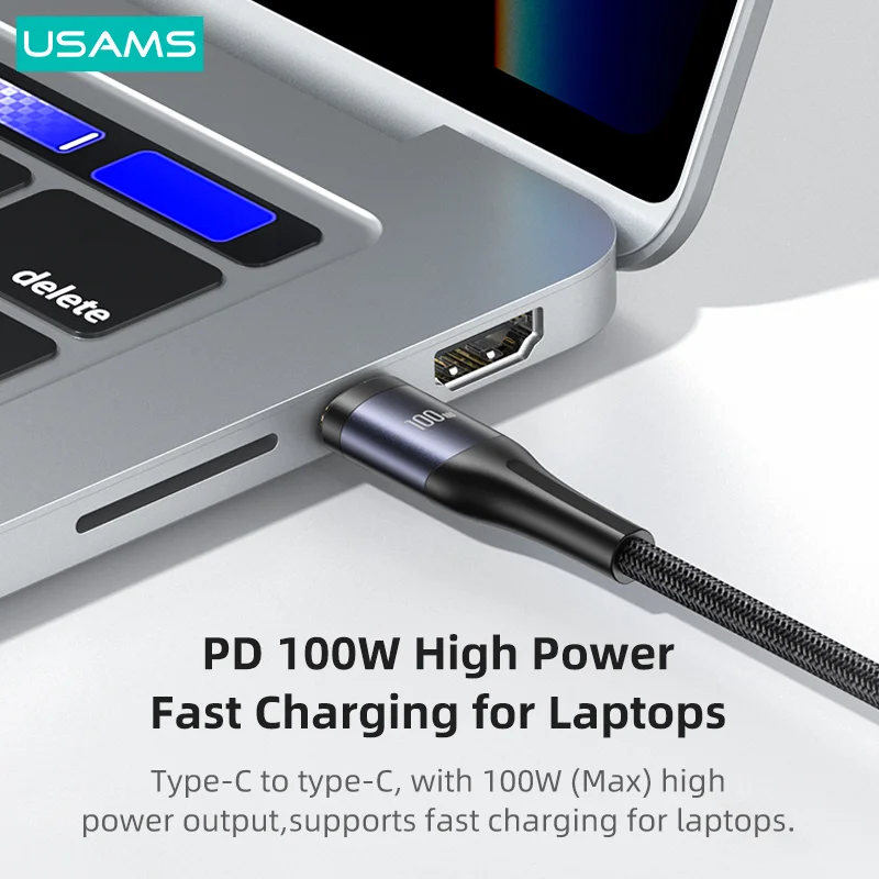 USAMS U83 100W 3 In 1 Digital Display Cable PD QC Fast Charge Type C Cable For iPhone 14 Pro Max 13 12 11 Xiaomi Huawei Samsung