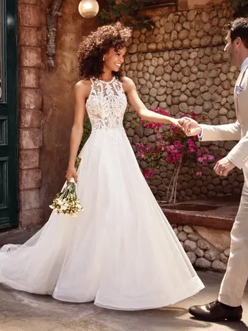 Elegant Women White Lace Wedding Dress Sheath Halter Vestido De Novia Talla Grande Mujer Embroidery Robe De Mariée For Bridal