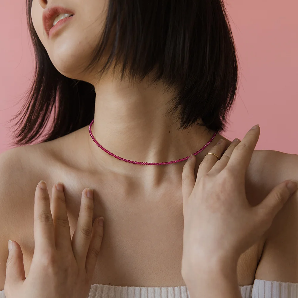 Ожерелье из красного розового камня с бусинами 2 мм маленький турмалиновый