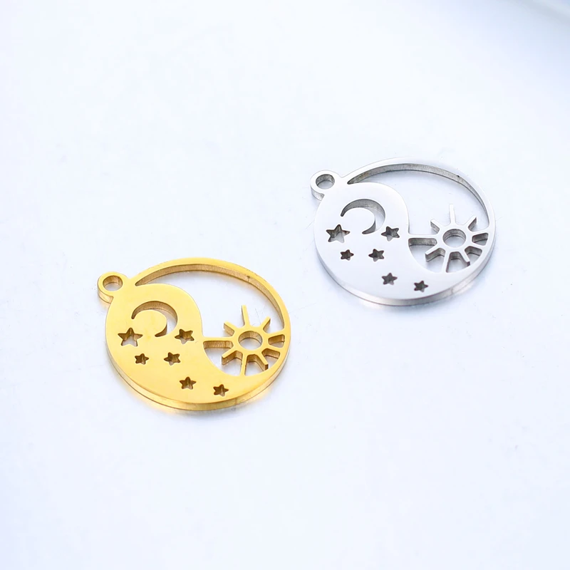 

10pcs Stainless Steel 15*17mm Gold Plated Sun Moon Stars Hollow Pendant Charms For DIY Jewelry Necklace Making Findings Gifts
