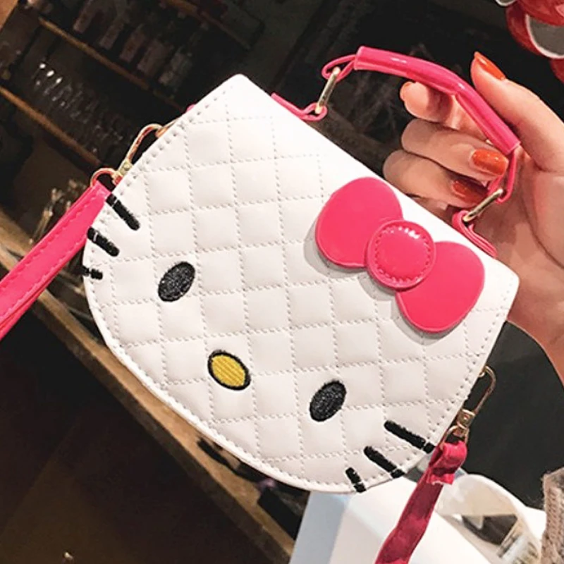 

Kawaii Hellokittys Сумочка бант котенок розовый из искусственной кожи ромб аниме Sanrio модная сумка через плечо для девушек студенческие подарки