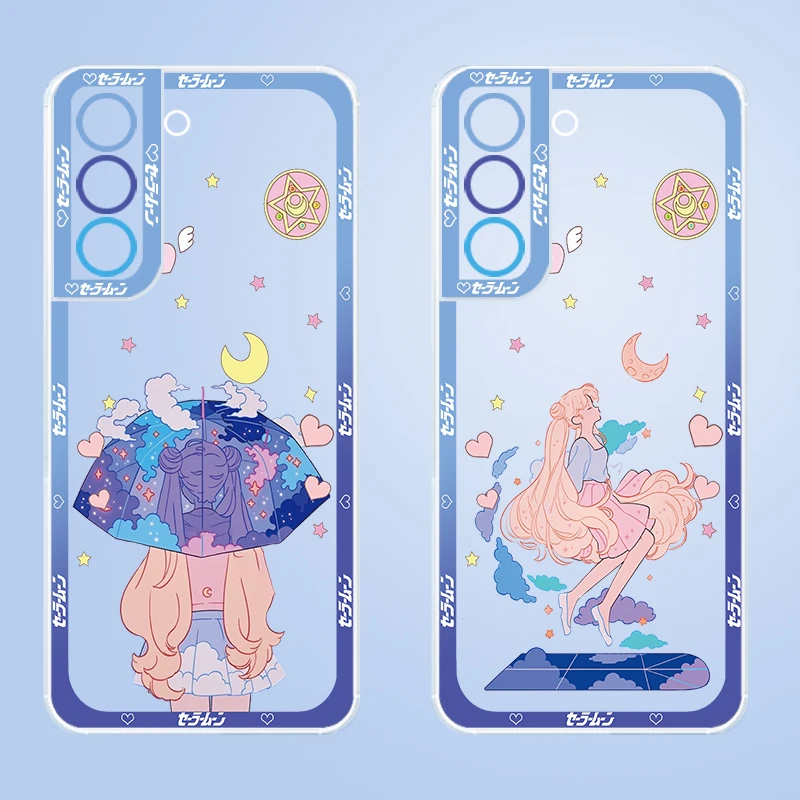 

Cartoon Sailor Moon Girl Anime Transparent Phone Case For Samsung S23 S22 S21 S20 S10 Note 10 Ultra Plus FE Lite 5G Angel Eyes