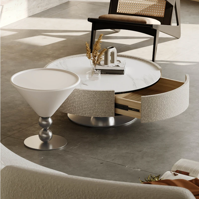 

Small Space Coffee Tables Living Room Minimalist Drawers Round Tea Table Nordic Storage Sets Stolik Kawowy Household Items