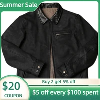 black mens spring jacket retro casual style plus size 4xl natural cowhide autumn slim fit short genuine leather coats