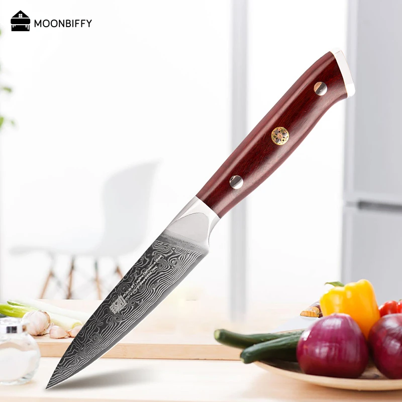 

Damascus Steel Rosewood Handle Damascus Knife 3.5 Inch Paring Knife 67 Layers Fruit Peeling Knives Faca ножи кухонные Coltello