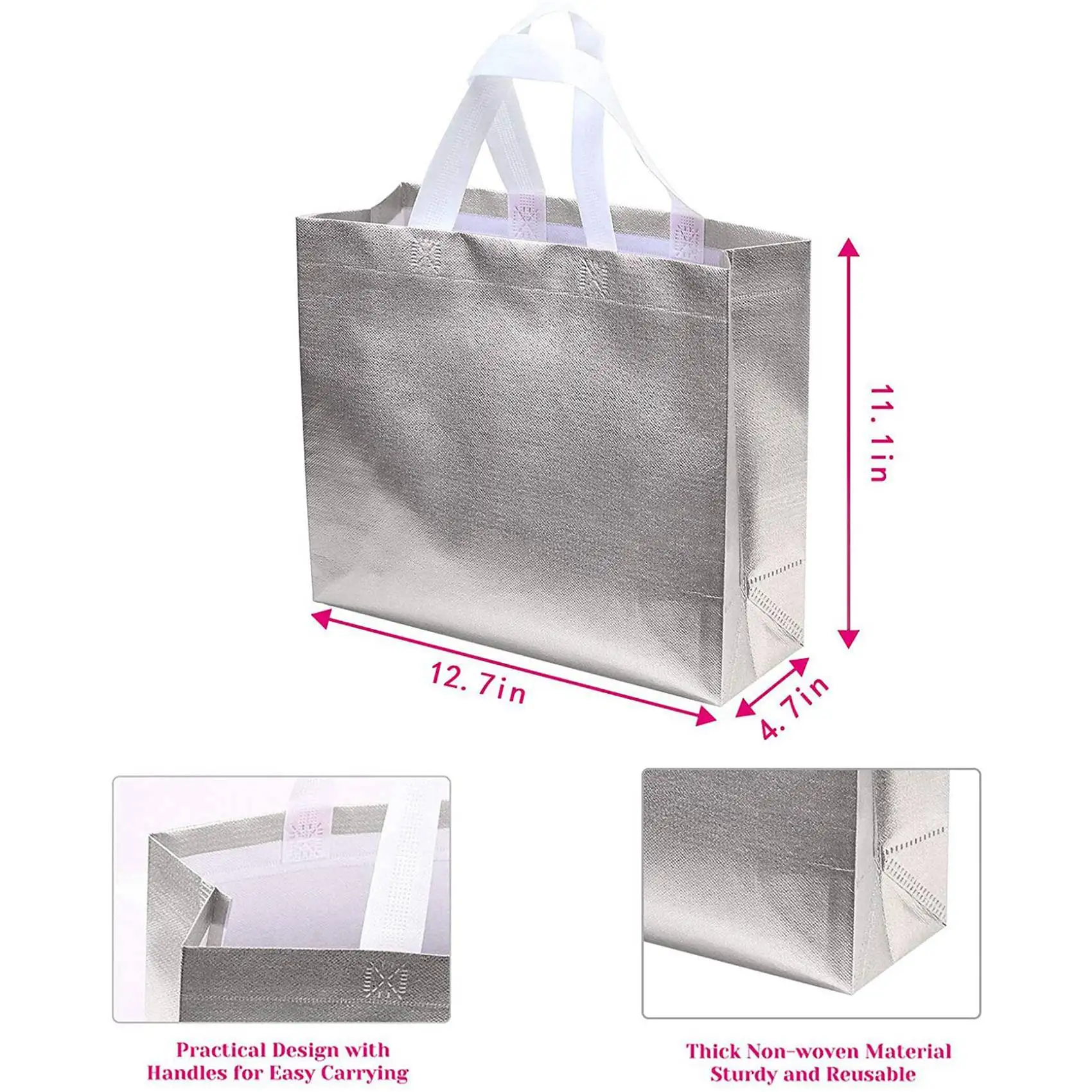 

12 Pcs Gift Bags Christmas Shopping Tote Bag Present Bags Glossy Reusable Gift Bags for Party Wedding (Silver+Gold)