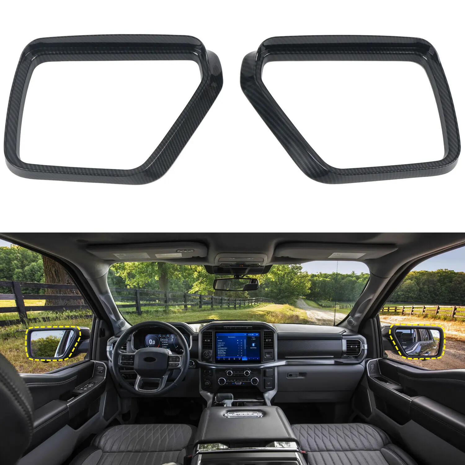 

Carbon Fiber Rearview Side Mirror Eyebrow Cover 2pcs For Ford F150 F-150 2021-22