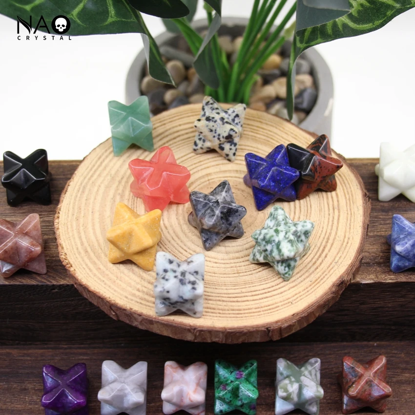 

25mm Merkaba Star Reiki Healing Crystal Gemstone Pocket Stone Chakra Energy Wiccan Quartz Protection Gifts For Jewelry Making