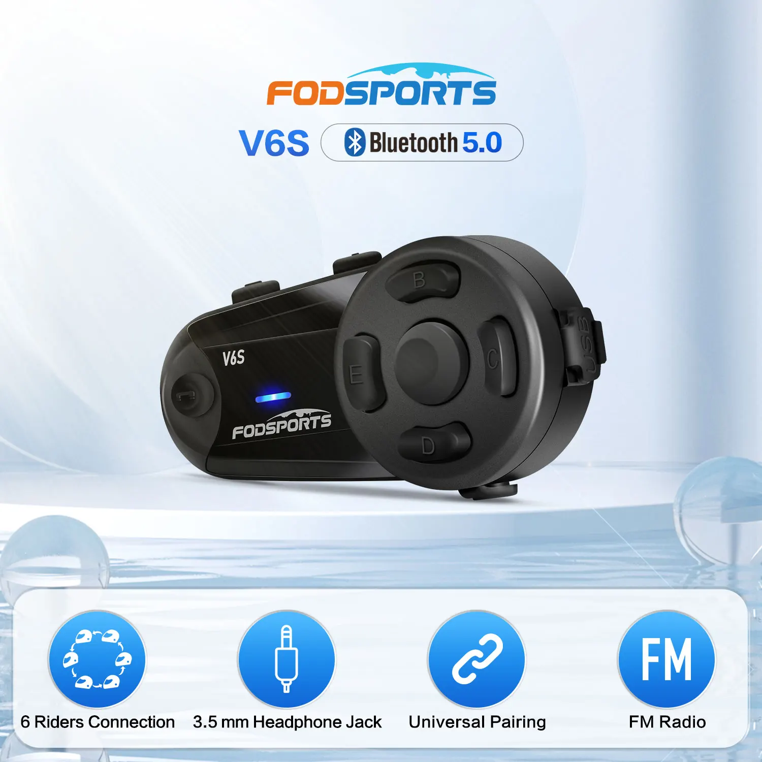 1 шт. Fodsports V6S Bluetooth 5.0 шлем гарнитура Мотоцикл Интерком мото 6 riders Intercomunicador FM блютуз