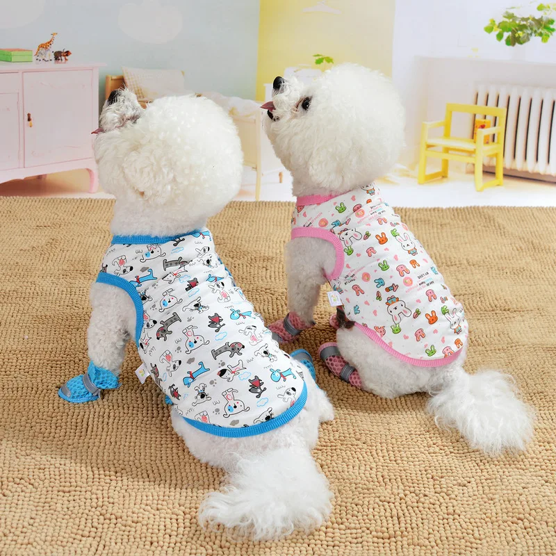 Pet Cat Clothes Animal Cartoon Printed Chihuahua Dog Shirt Puppy Cotton Vest Costumes | Vests