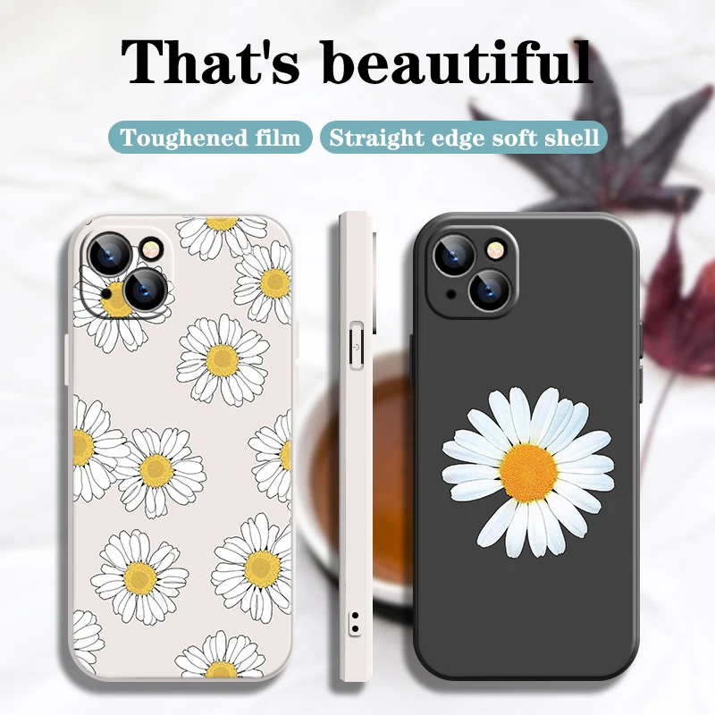 

Small Daisy Phone Case For iPhone Xs Max SE 2020 6 6s X Xr Xs 8 8p Plus 11 13 7 7P 12 Max Pro Mini 6l PVC Soft Cute Luxury Stand