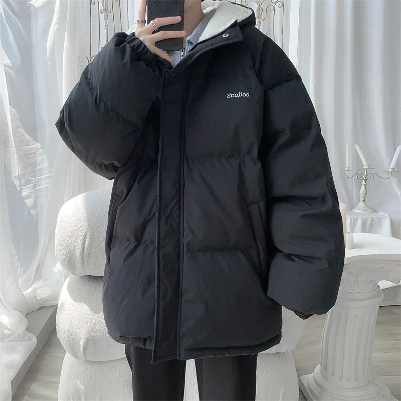 EOENKKY/Fleece Thicken 2022 Men Winter Coat Hooded Oversize Parkas Korean Style Male Padded Coat Warm Jackets M-5XL