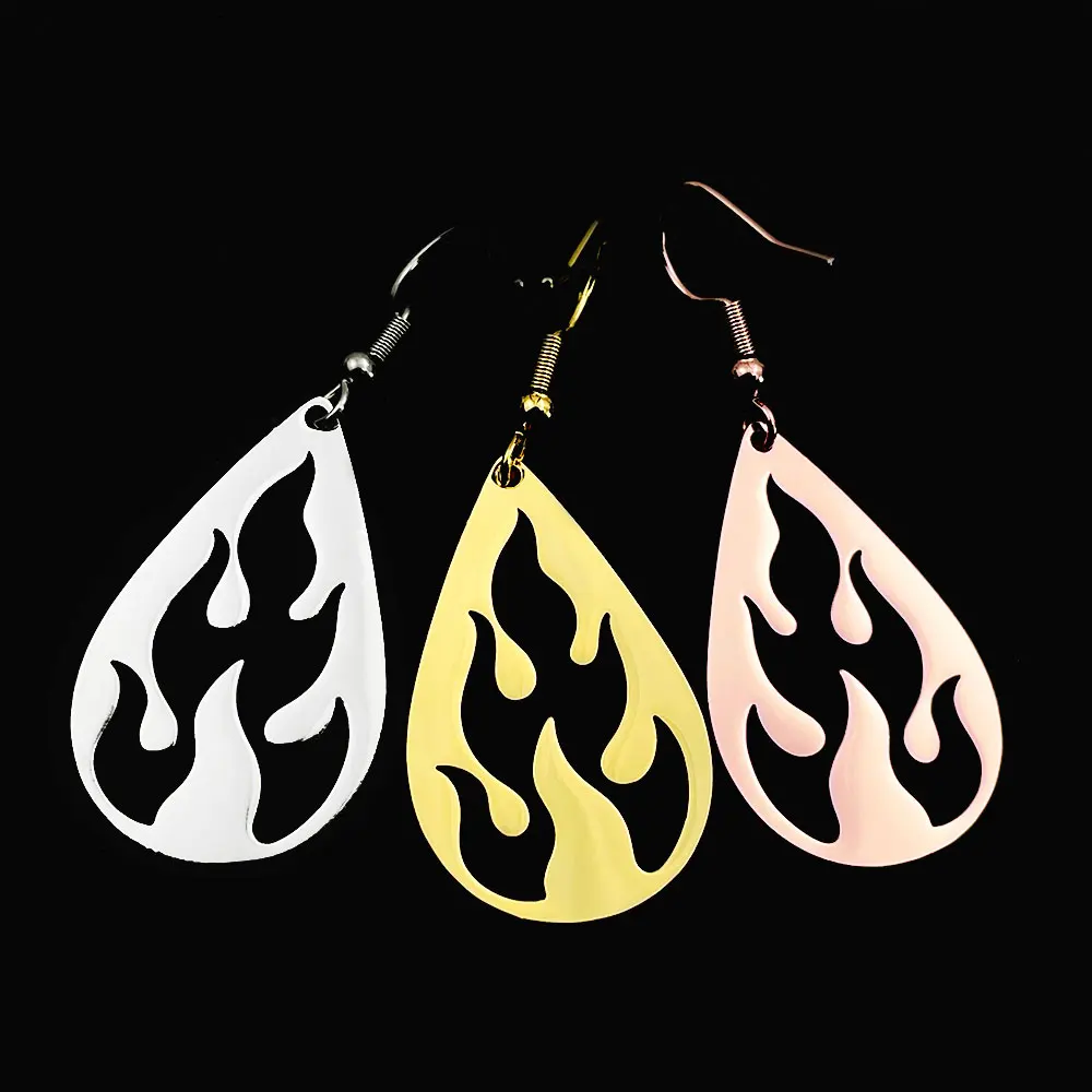 

Stainless Steel Earrings Gothic Drop Flame Design Exquisite Versatile Fashion Pendant Earrings For Women Jewelry Hip Hop Party