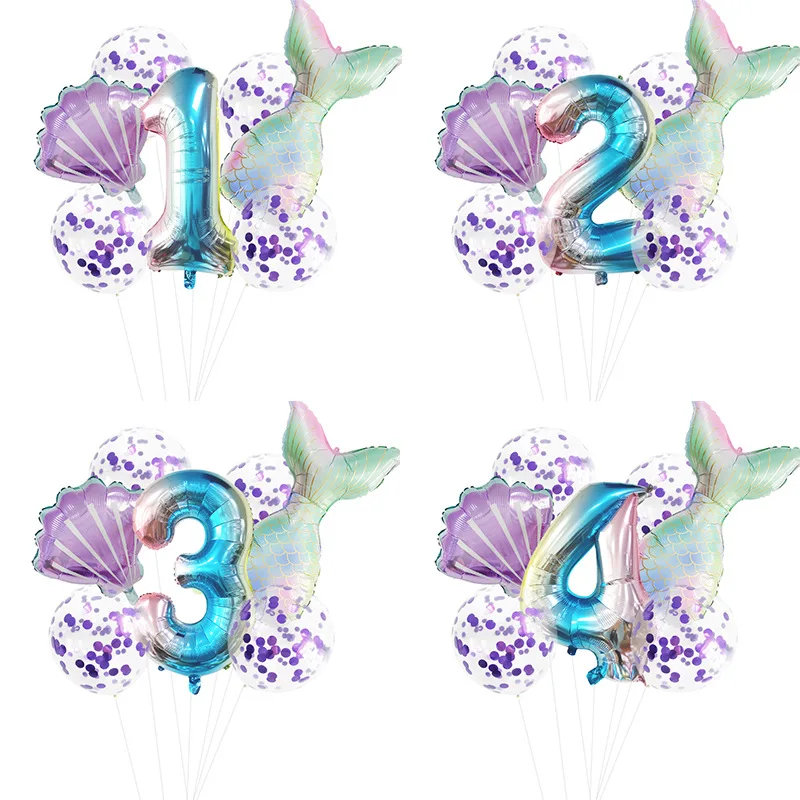 

1set Little Mermaid Party Balloons 32inch Number Foil Balloon Kids Birthday Party Decoration Supplies Mermaid Tail Shell Balon