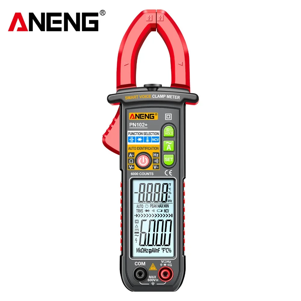

ANENG PN102+ Smart Voice Clamp Meter Auto Ranging Mulitimeter Clamp 6000 Counts AC/DC Voltage Meter Diode Hz Current Tester
