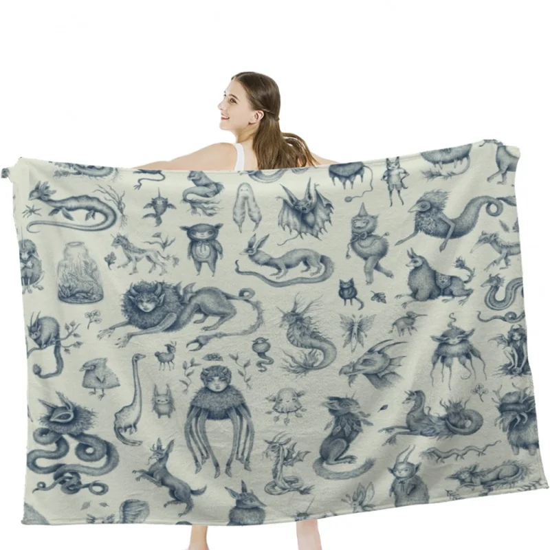 

Beings and Creatures Throw Blankets Airplane Travel Decoration Soft Warm Bedspread