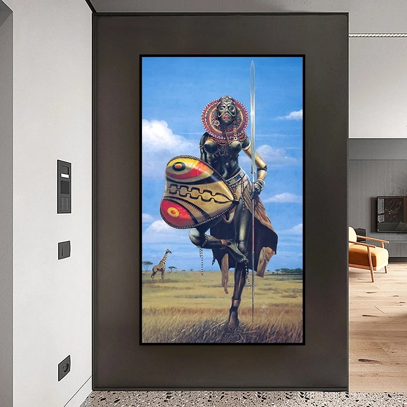

African Black Female Warrior Graffiti Poster And Prints Abstract African Girl Canvas Painting On The Wall Art Picture Home Decor