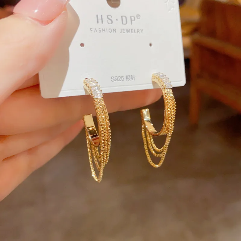 Супер сверкающие изысканные серьги в Корейском стиле с-образной цепочкой и