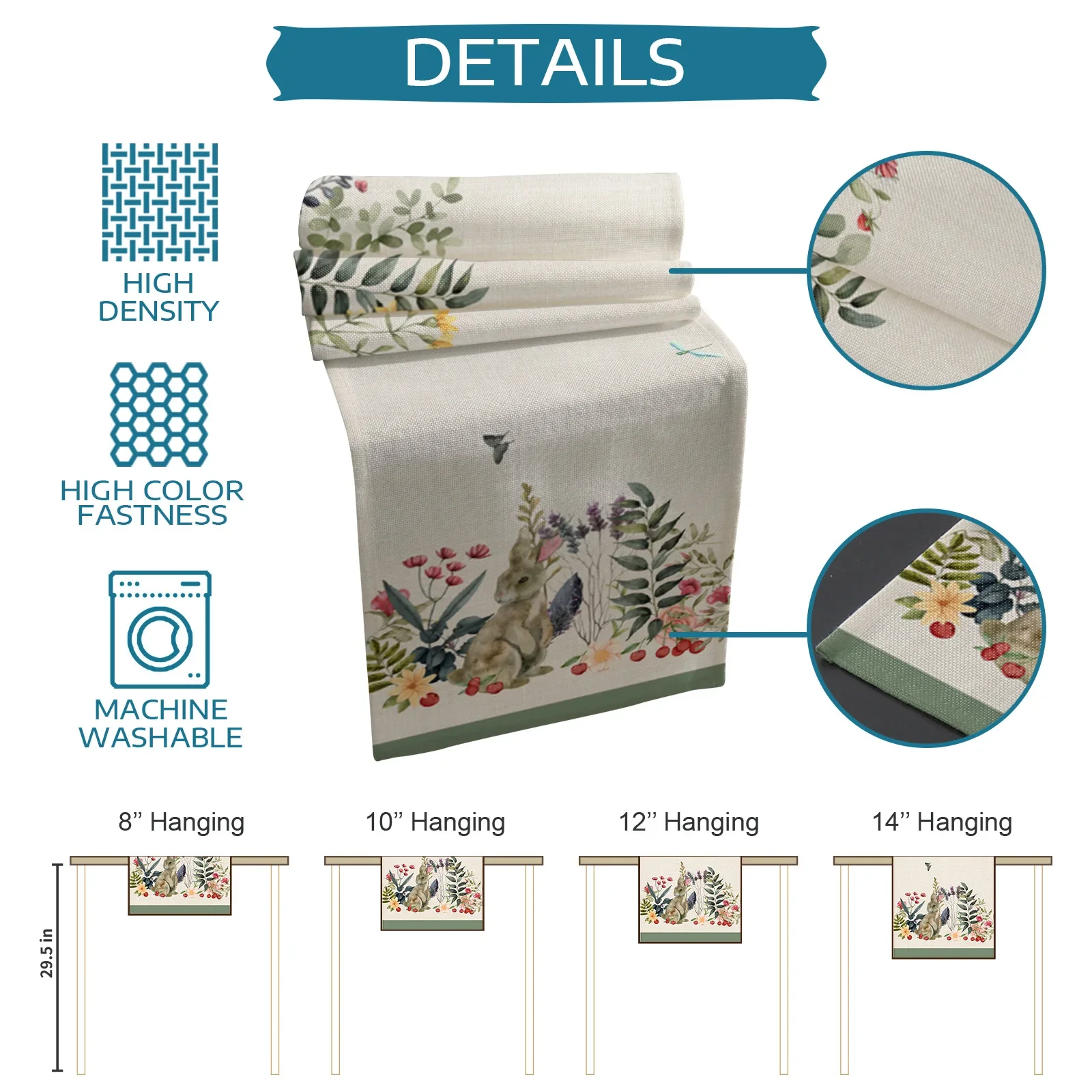 Акварельные животные кролики цветы растения льняные дорожки для стола украшение