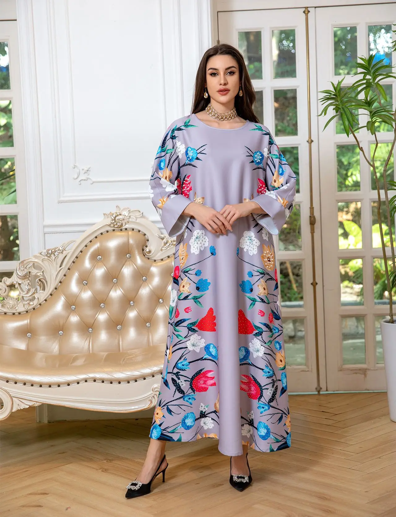 Арабская модная повседневная домашняя одежда Дубаи со стразами для