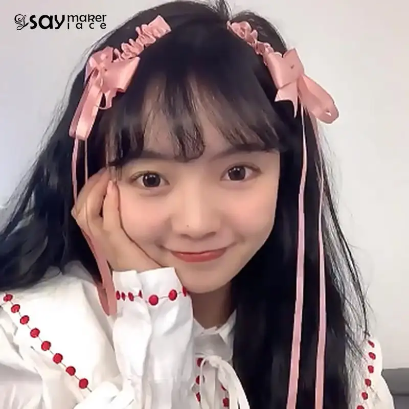 

1 Pair Bow Hairpin Lolita Accessories Pink Streamer Sweet Cute Girl Japanese Lolita Headgear Hairpin For Girls Ribbon Hair Clip