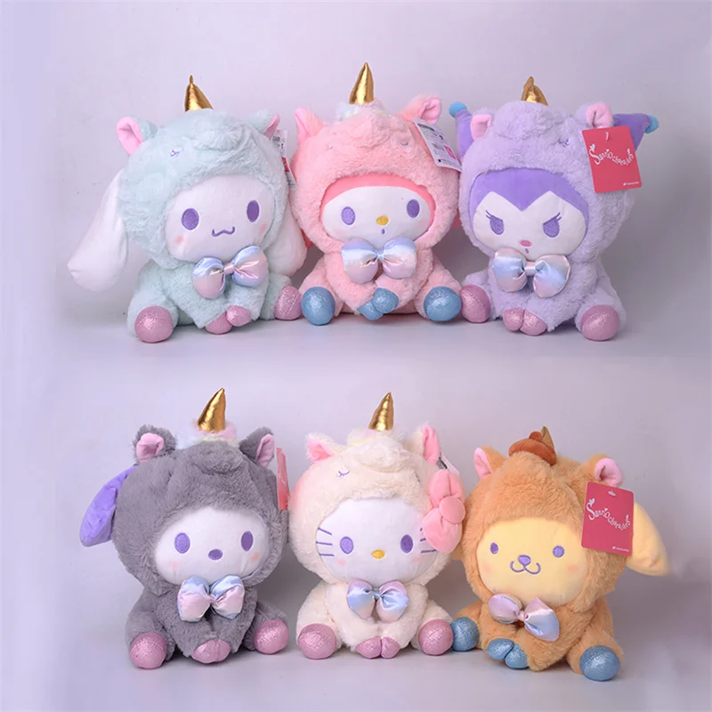 Kawaii Sanrio Plush Toys Anime Kuromi Kitty Stuffed Animals Doll Melody Cinnamoroll Plush Unicorn Toy Soft Dolls for Girls Gift