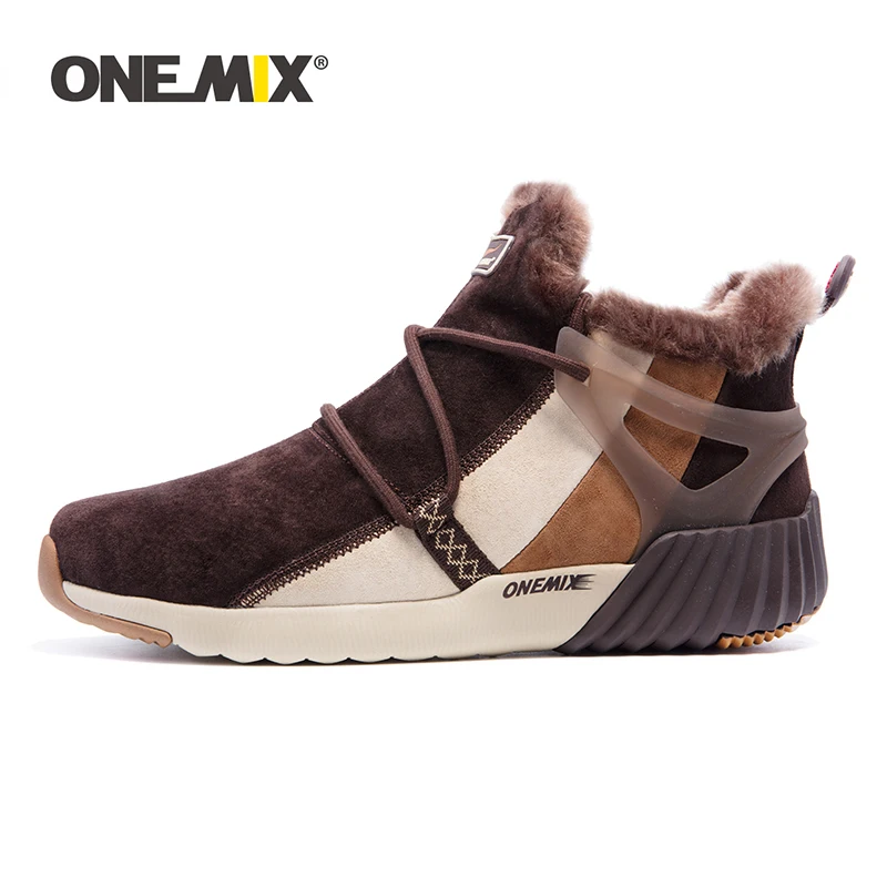  ONEMIX Winter Men's Boots Keep Warm Wool Trekking Sneakers Outdoor Unisex Mountain Waterproof Hiking Shoes Running Shoes for Man 