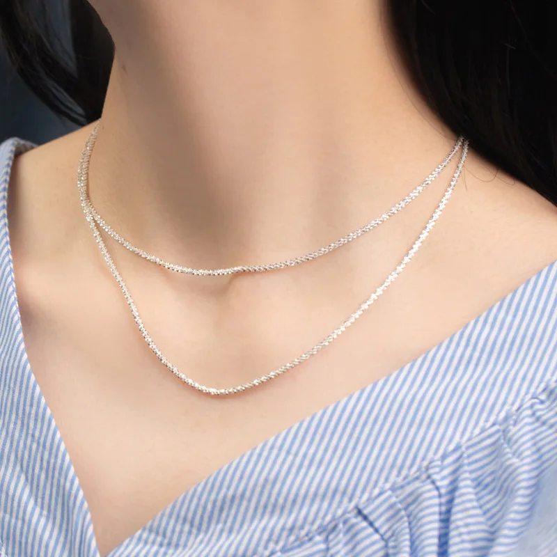 

New Light Luxury Niche Design Simple Clavicle Chain Sparkling Silver Naked Chain Plain Necklace Women's