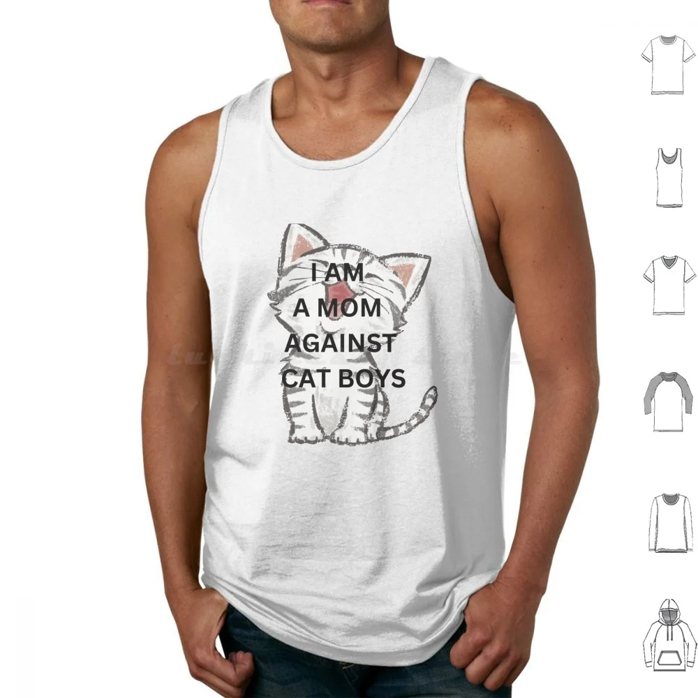 

I Am A Mom Against Cat Boys Tank Tops Print Cotton Cat Boy Graphic Funny Meme Novelty Cute Anime Anime Boy Cat Boy