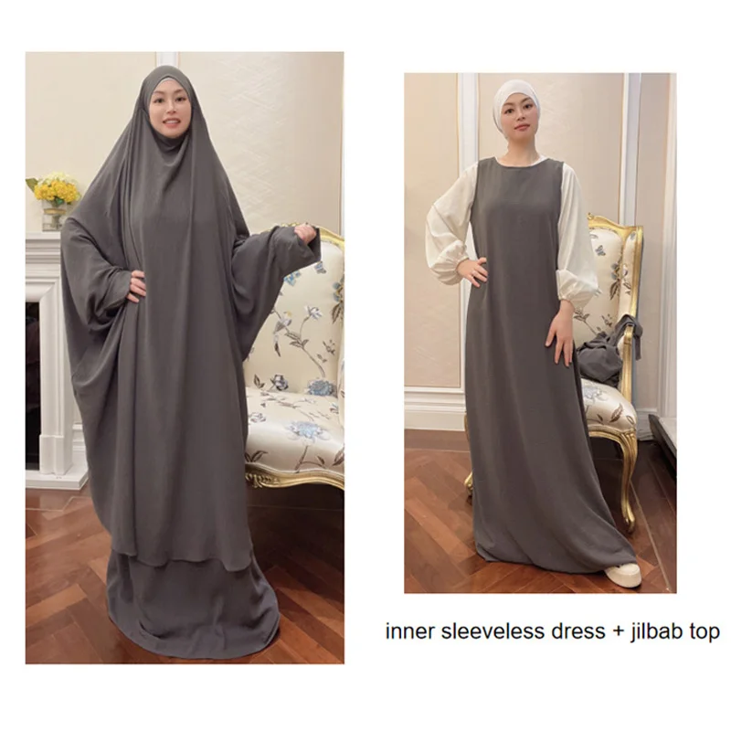 2022 Muslim Sets Hijab Big Swing Solid Color Robe Suit Dress Abaya Dubai Turkey Muslim Hijab Dress Islamic Clothing