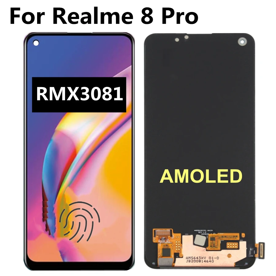 

6.4" AMOLED For Realme 8 Pro LCD Display with Touch Screen Panel Glass Digitizer Assembly For Realme8 Pro RMX3081 LCD