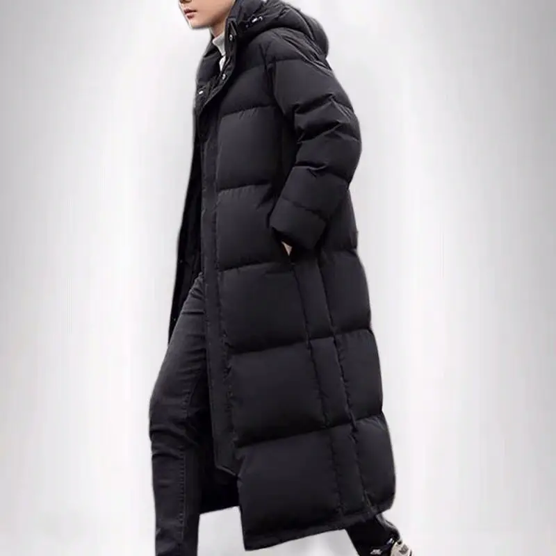 Man Winter Clothing Cotton Padded Parkas with a Hood Male X-Long Coat & Jacket Waterproof Windbreaker Black Plus Big Size 3XL