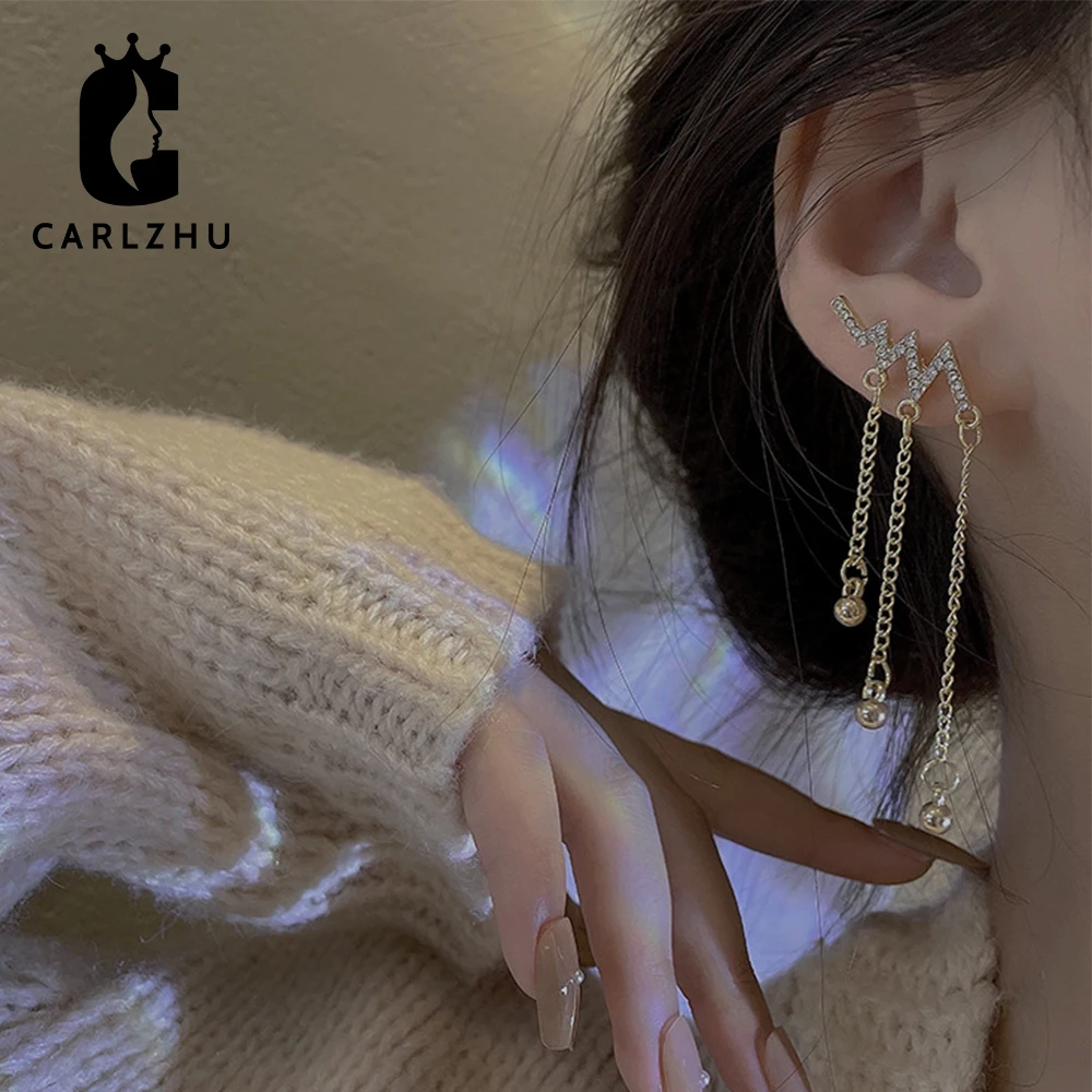 

Luxury Gold Plated Long Chain Tassel Drop Earrings for Women S925 Silver Needle Zirconia Geometric Wedding Earring Gift Jewelry