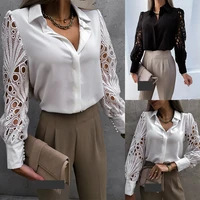 2022 spring and summer new womens solid color casual lace stitching shirt