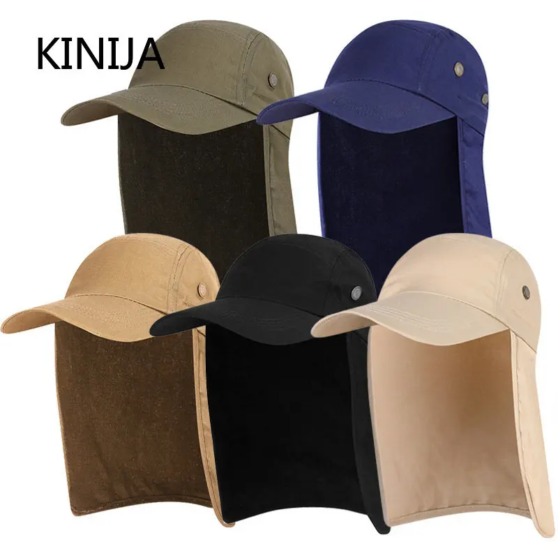 Snapback Sun Hat with Neck Cover Casual Summer Outdoor Hiking Hat UV Protection Camping Fishing Cap Men Gardening Cap Bucket Hat