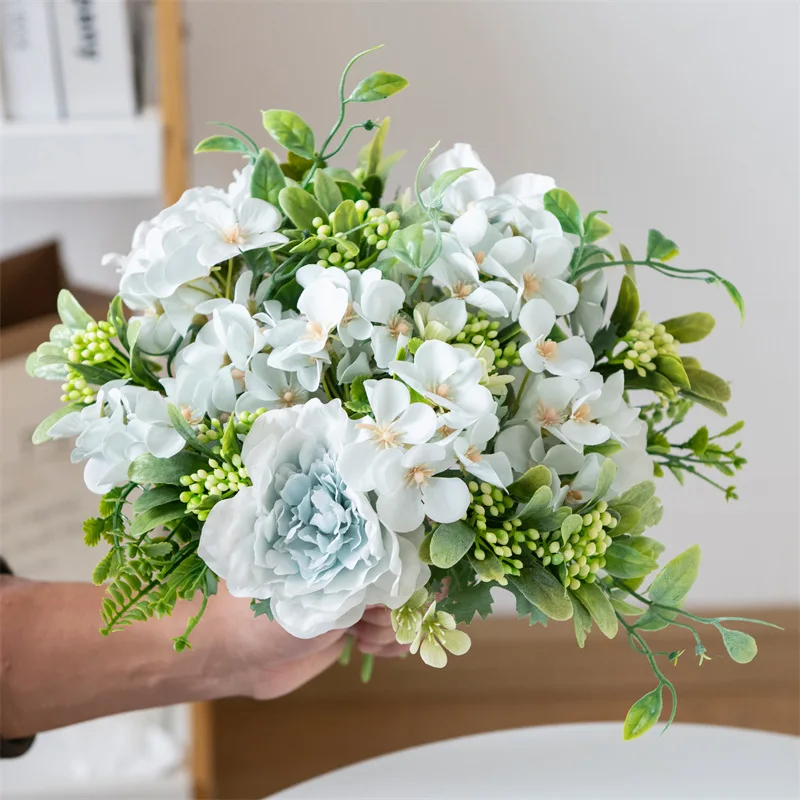 

26cm simulation peony hydrangea fruit fake flower, living room flower arrangement decoration DIY bouquet fake flower