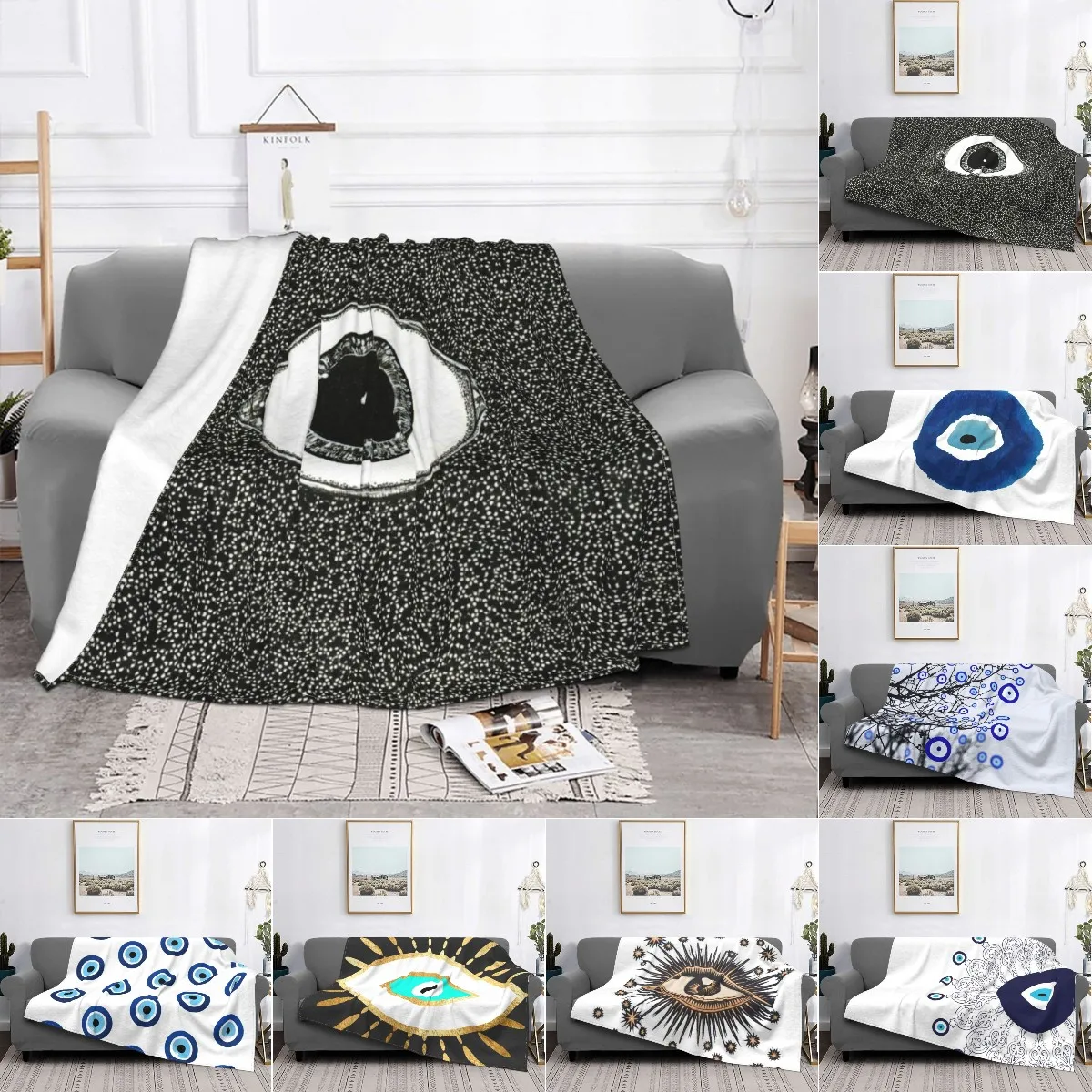 

Turkish Boho Evil Eye Amulet Blanket Warm Fleece Soft Flannel Nazar Boho Charm Throw Blankets for Bedroom Sofa Home Bedspread