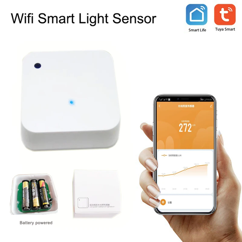 

Tuya Wifi Outdoor Waterproof Smart Light Sensor (0-30000)LUX Battery powered Smart Home Light automation Sense Linkage Control