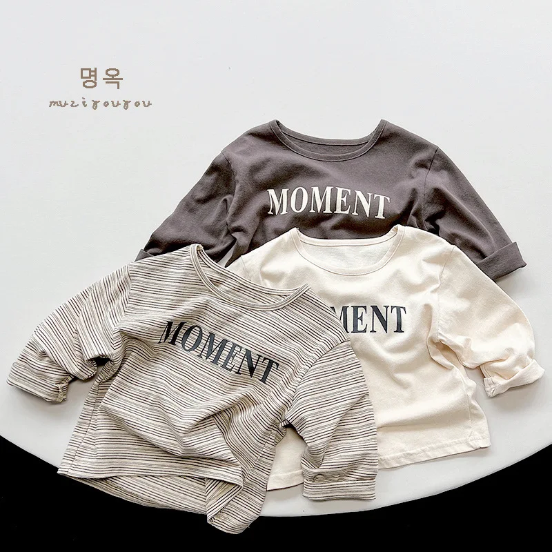 

1-6Yrs Kids Pullover Tops Stripe Letter Printing Cotton Long Sleeve T-shirt Children Clothing Spring Autumn Baby T-shirt