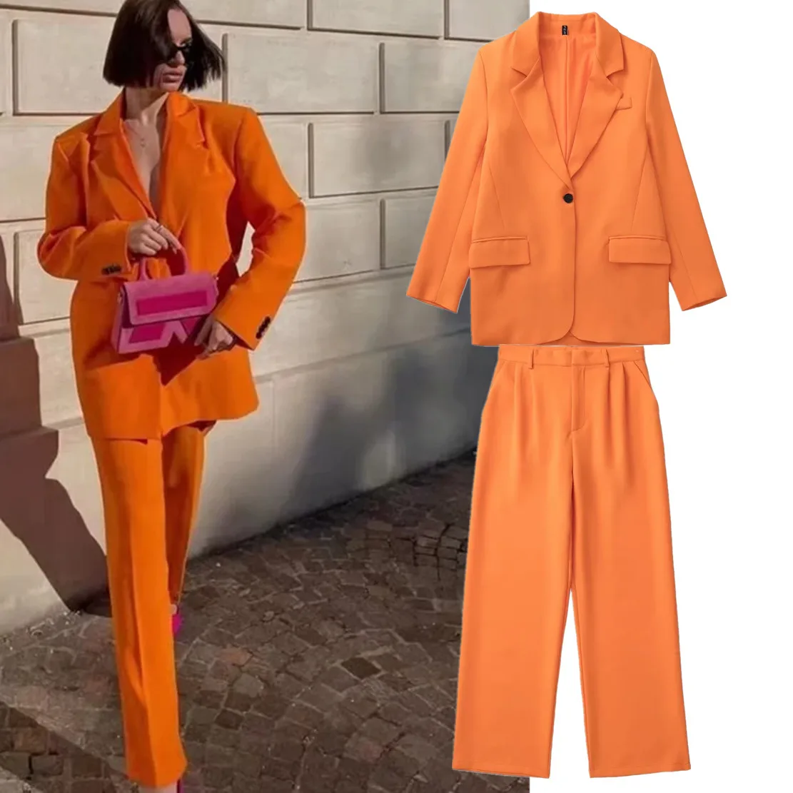 

Elmsk 2022 Ins Fashion Blogger Vintage Loose Oversize Boyfriend Casual Blazers Suits Harem Pants Loose Trousers Sets Women