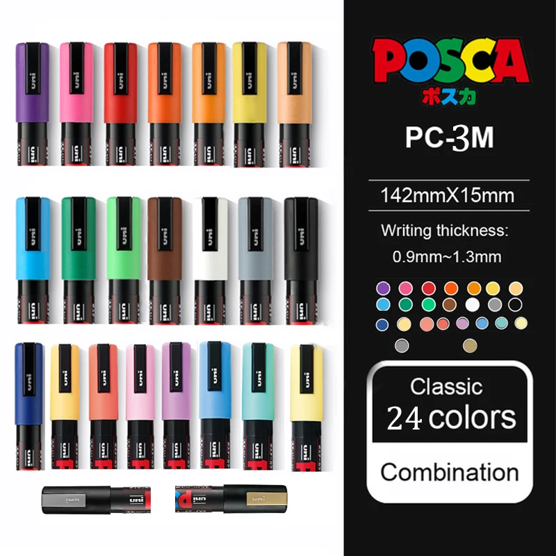 

Маркеры UNI Posca 21/24 Цвета PC-1M/3M/5M, Водостойкие Акриловые Маркеры Для Граффити, Манги