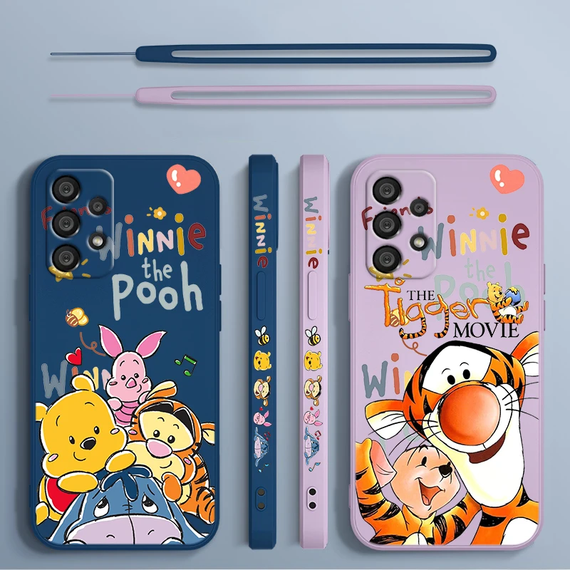 

Disney Winnie The pooh pig Samsung Phone Case For A73 A53 A33 A52 A32 A71 A51 A21S A03S A50 A30 5G Liquid Left Rope Cover